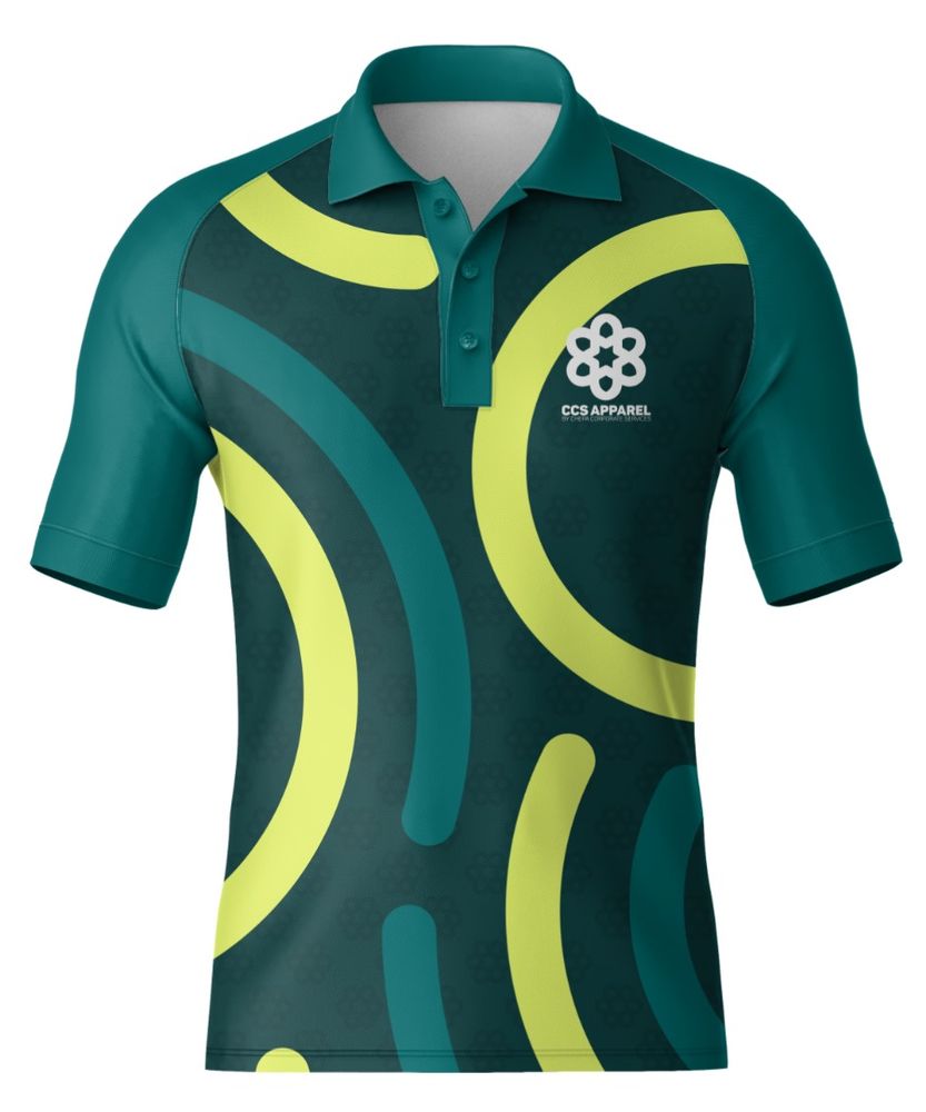 Golf shirt with bold arcs